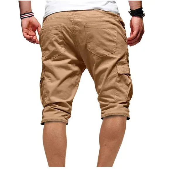 Men's Casual Cargo Shorts with Elastic Waist and Multiple Pockets for Active Summer Wear