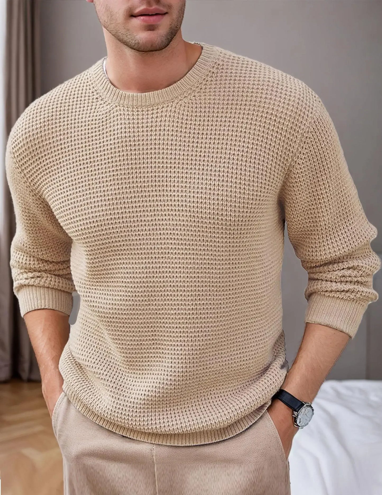 Men's Thick Waffle Knit Sweater for Ultimate Warmth