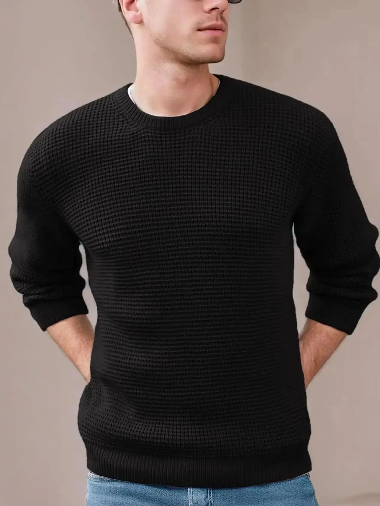 Men's Thick Waffle Knit Sweater for Ultimate Warmth
