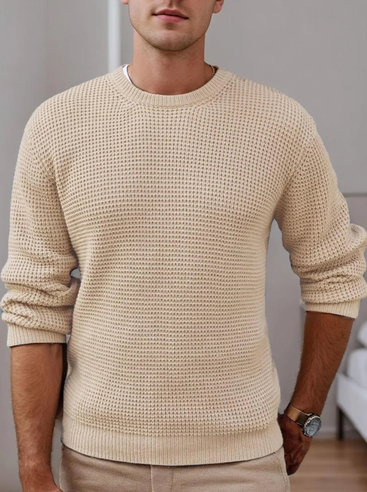 Men's Thick Waffle Knit Sweater for Ultimate Warmth