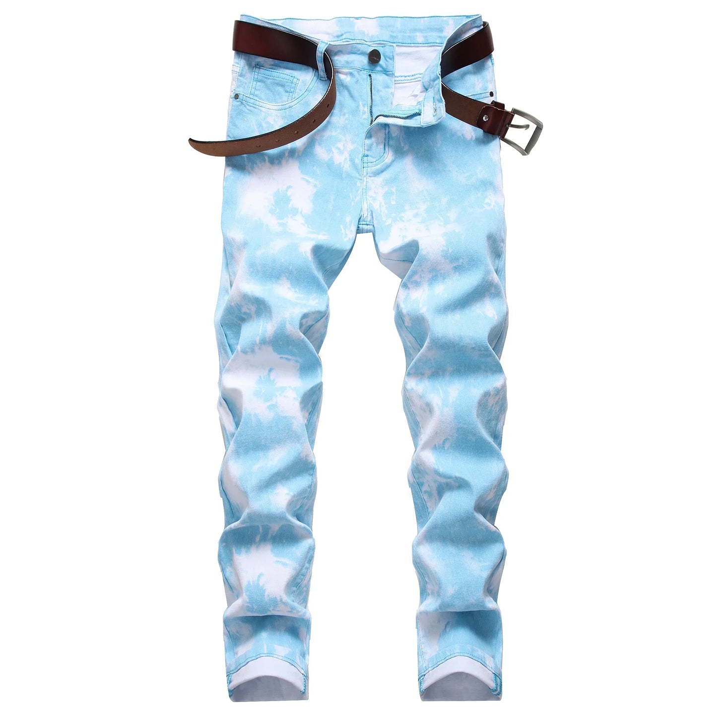 Blue Printed Men's Stretch Skinny Jeans for Comfort - Pylnam