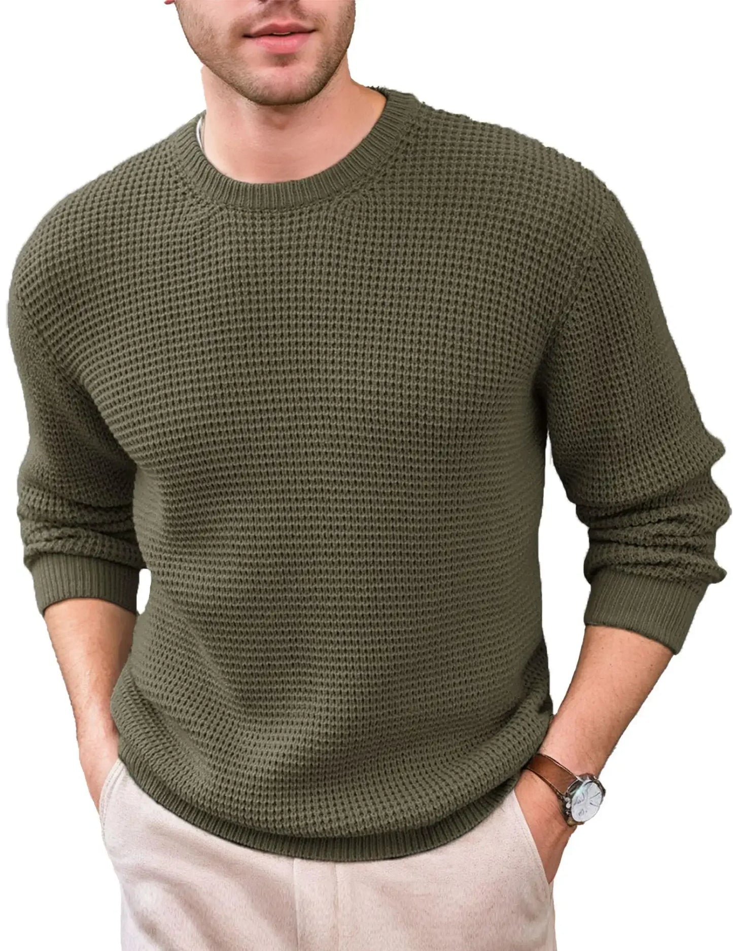 Men's Thick Waffle Knit Sweater for Ultimate Warmth