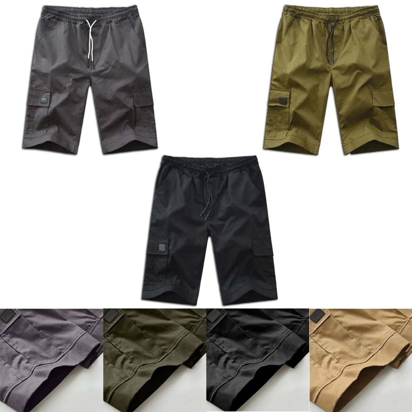 Men's Casual Cargo Shorts with Elastic Waist and Multiple Pockets for Active Summer Wear