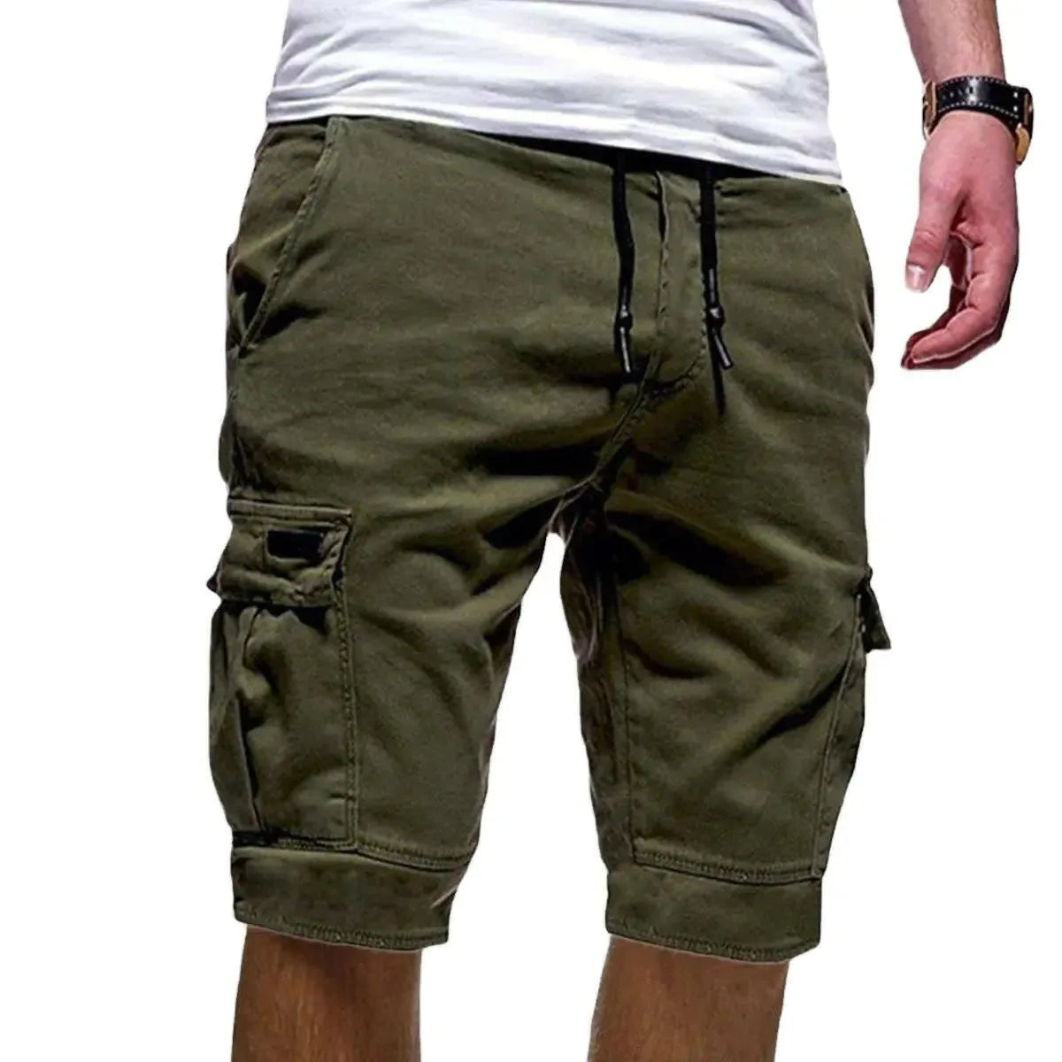 Men's Casual Cargo Shorts with Elastic Waist and Multiple Pockets for Active Summer Wear