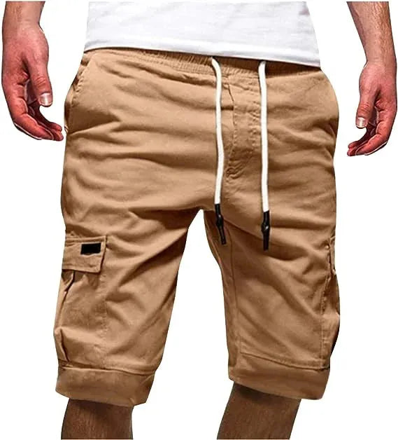 Men's Casual Cargo Shorts with Elastic Waist and Multiple Pockets for Active Summer Wear