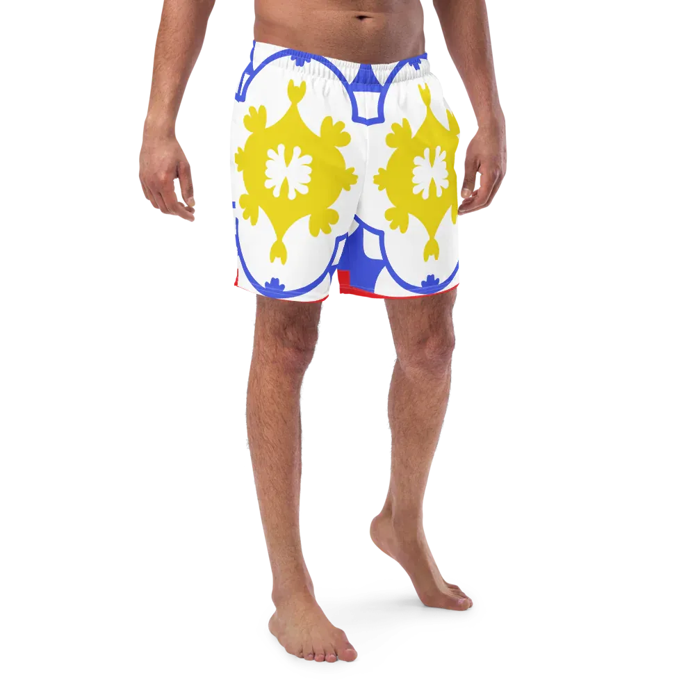 Eco-Friendly Geo Pattern Recycled Swim Trunks for Summer Fun