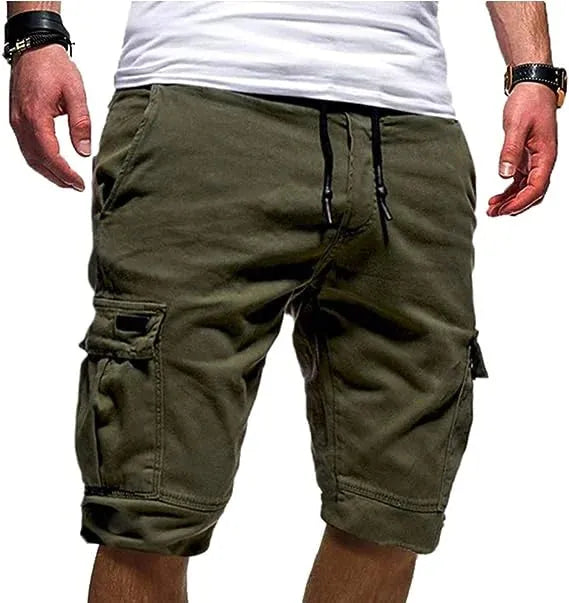 Men's Casual Cargo Shorts with Elastic Waist and Multiple Pockets for Active Summer Wear