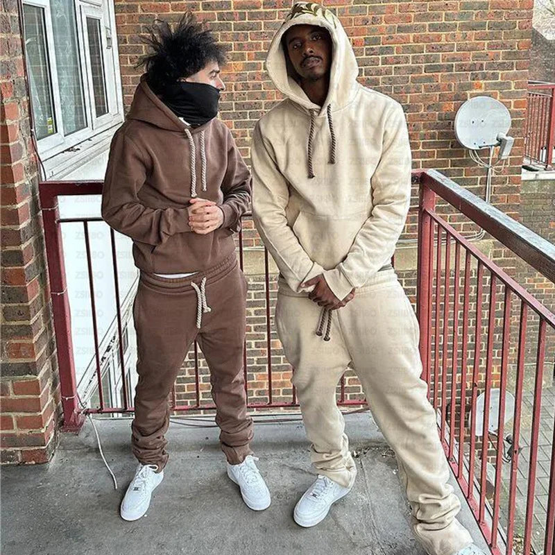 Y2k Trousers Casual Loose Cotton Printed Tracksuit Street Men Hoodies Straight Pants 2 Piece Set Hip Hop Sports Hooded Pullover - Pylnam