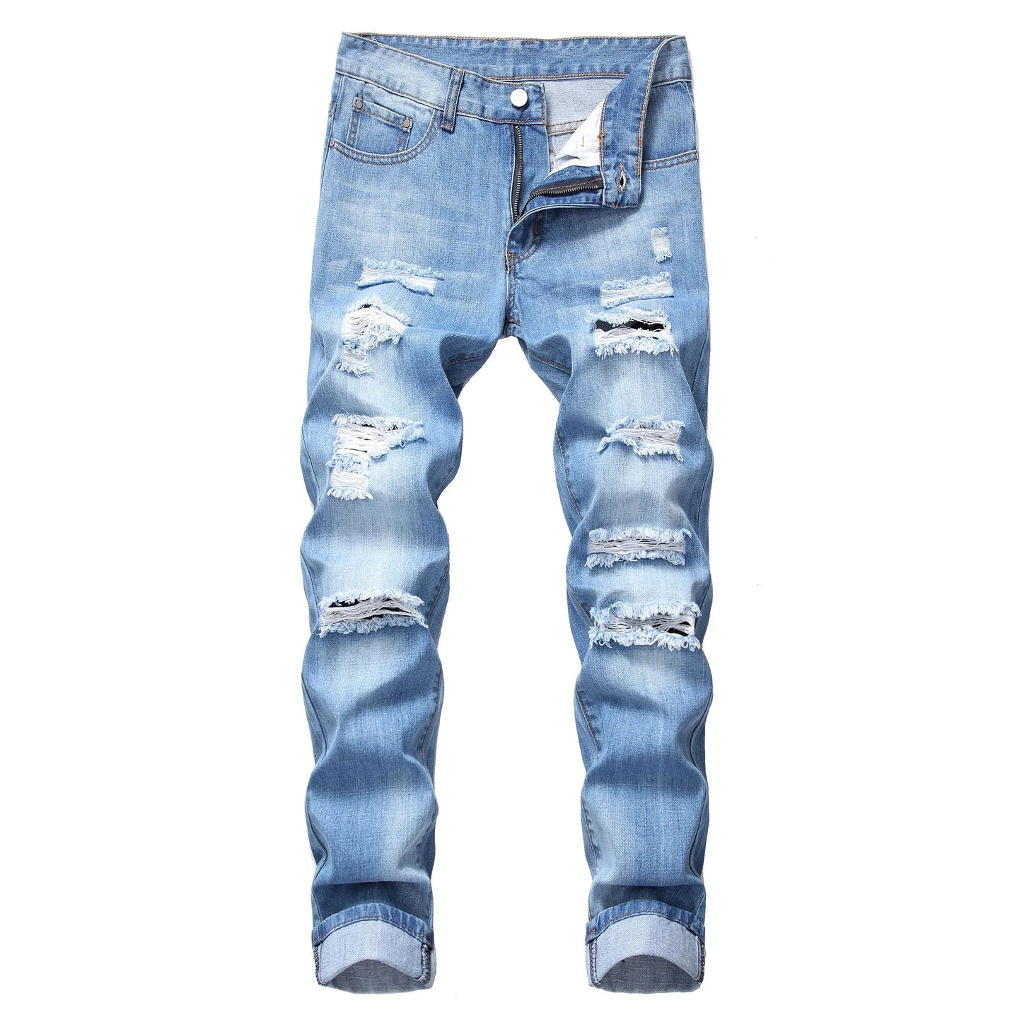 Men's Distressed Light Blue Jeans for Stylish Comfort - Pylnam