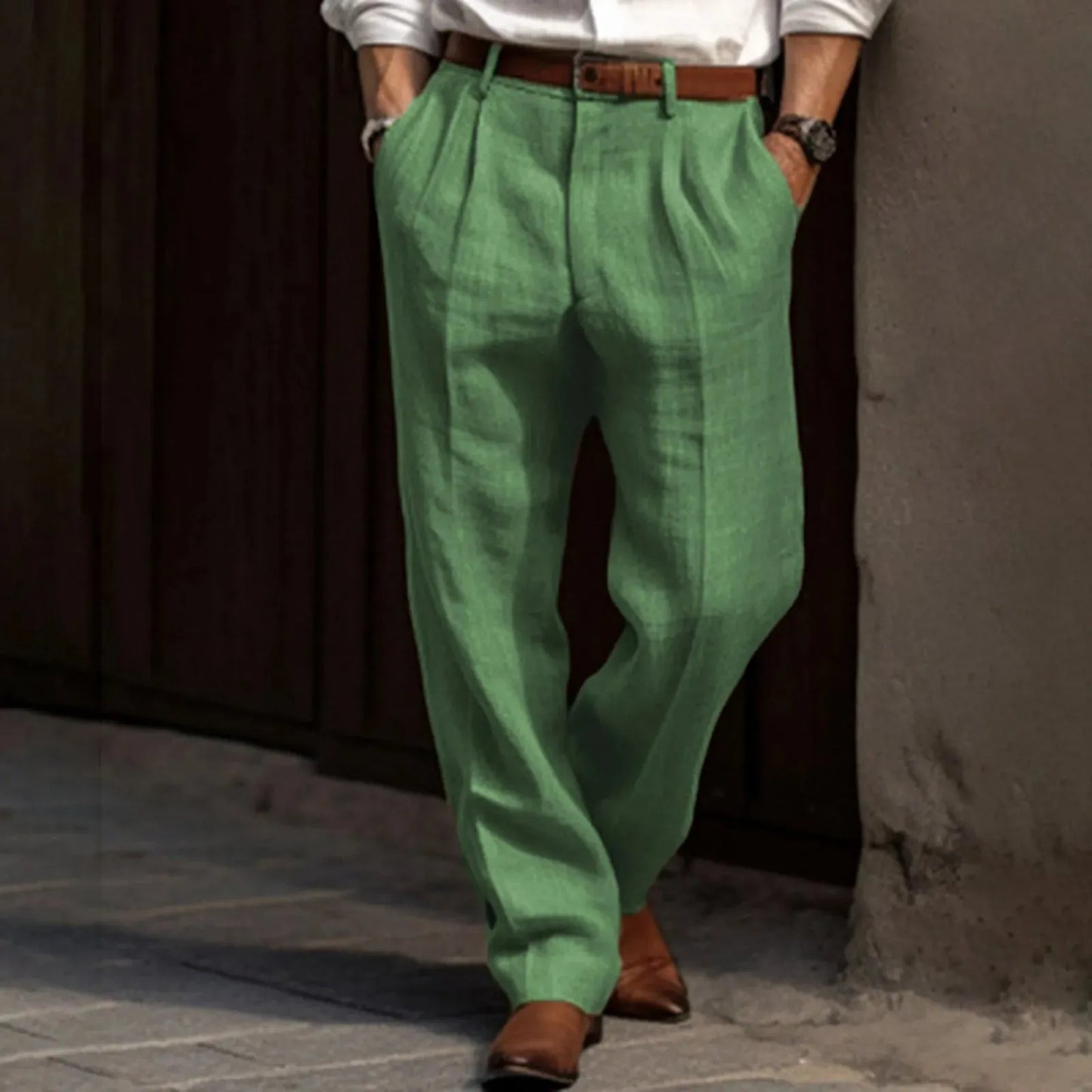 Man Pants Casual pantalones hombre Front Pocket Wide Leg Pants Elastic Waist Belt Loose Comfortable breathable Daily Pants - Pylnam