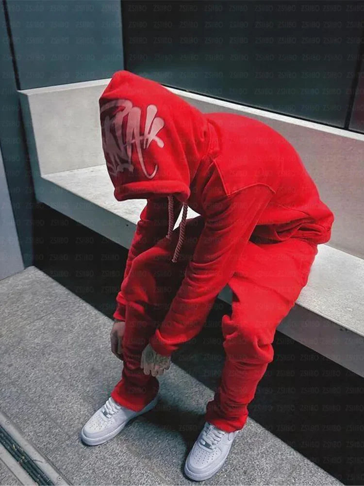 Y2k Trousers Casual Loose Cotton Printed Tracksuit Street Men Hoodies Straight Pants 2 Piece Set Hip Hop Sports Hooded Pullover - Pylnam