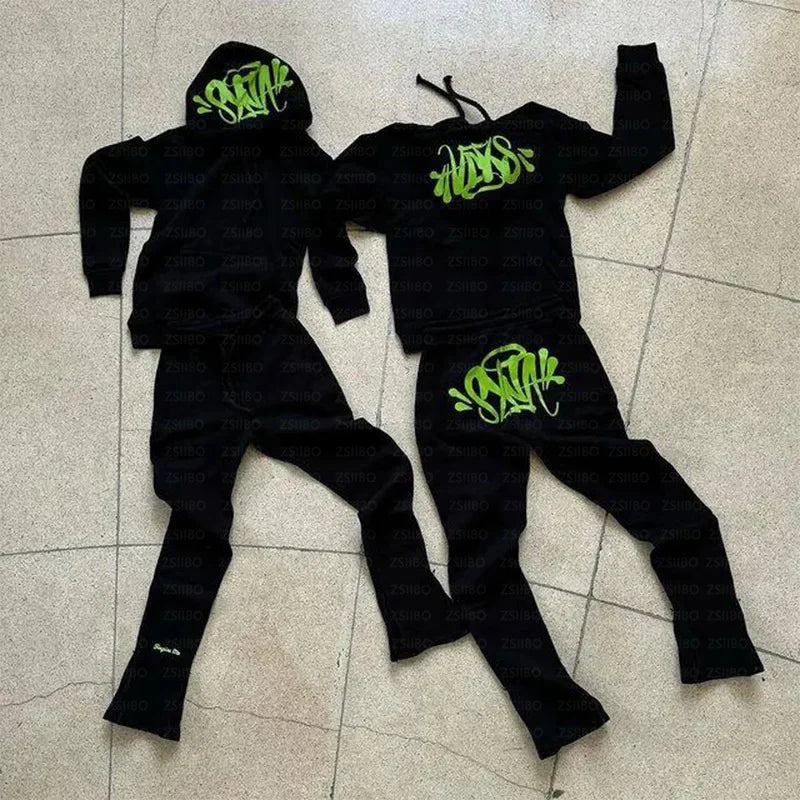 Y2k Trousers Casual Loose Cotton Printed Tracksuit Street Men Hoodies Straight Pants 2 Piece Set Hip Hop Sports Hooded Pullover - Pylnam