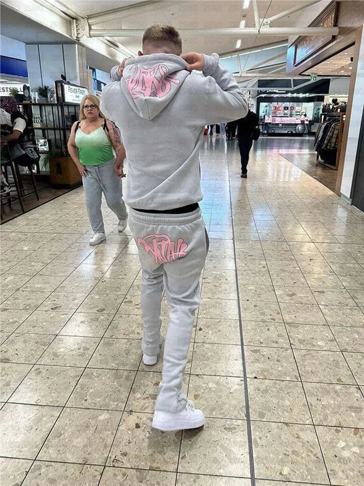 Y2k Trousers Casual Loose Cotton Printed Tracksuit Street Men Hoodies Straight Pants 2 Piece Set Hip Hop Sports Hooded Pullover - Pylnam
