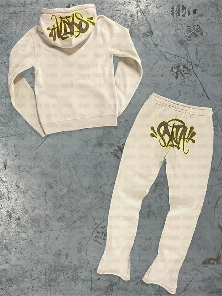 Y2k Trousers Casual Loose Cotton Printed Tracksuit Street Men Hoodies Straight Pants 2 Piece Set Hip Hop Sports Hooded Pullover - Pylnam