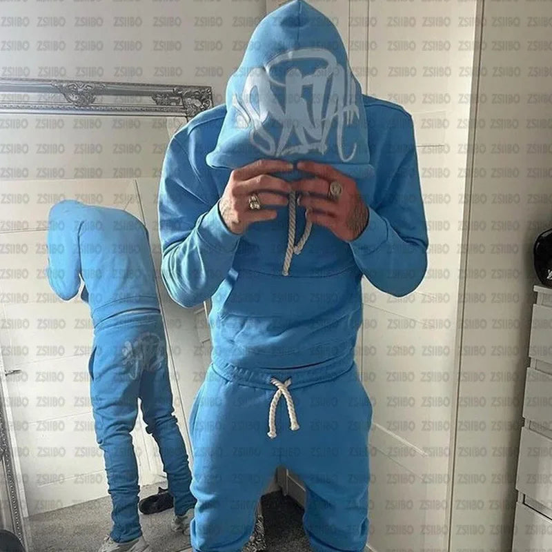 Y2k Trousers Casual Loose Cotton Printed Tracksuit Street Men Hoodies Straight Pants 2 Piece Set Hip Hop Sports Hooded Pullover - Pylnam