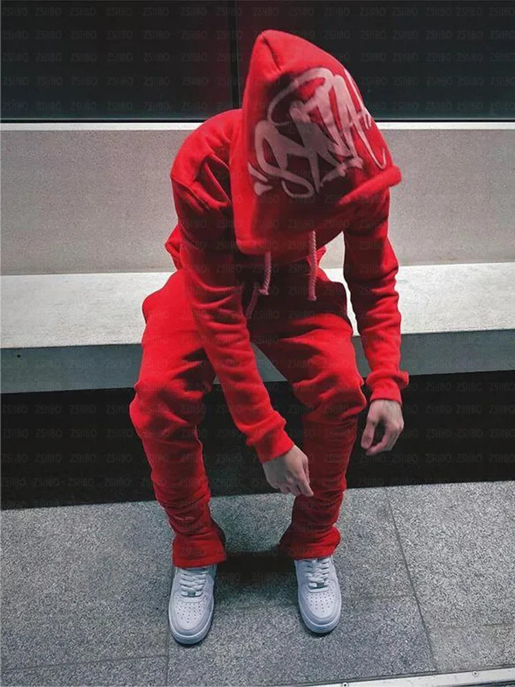 Y2k Trousers Casual Loose Cotton Printed Tracksuit Street Men Hoodies Straight Pants 2 Piece Set Hip Hop Sports Hooded Pullover - Pylnam