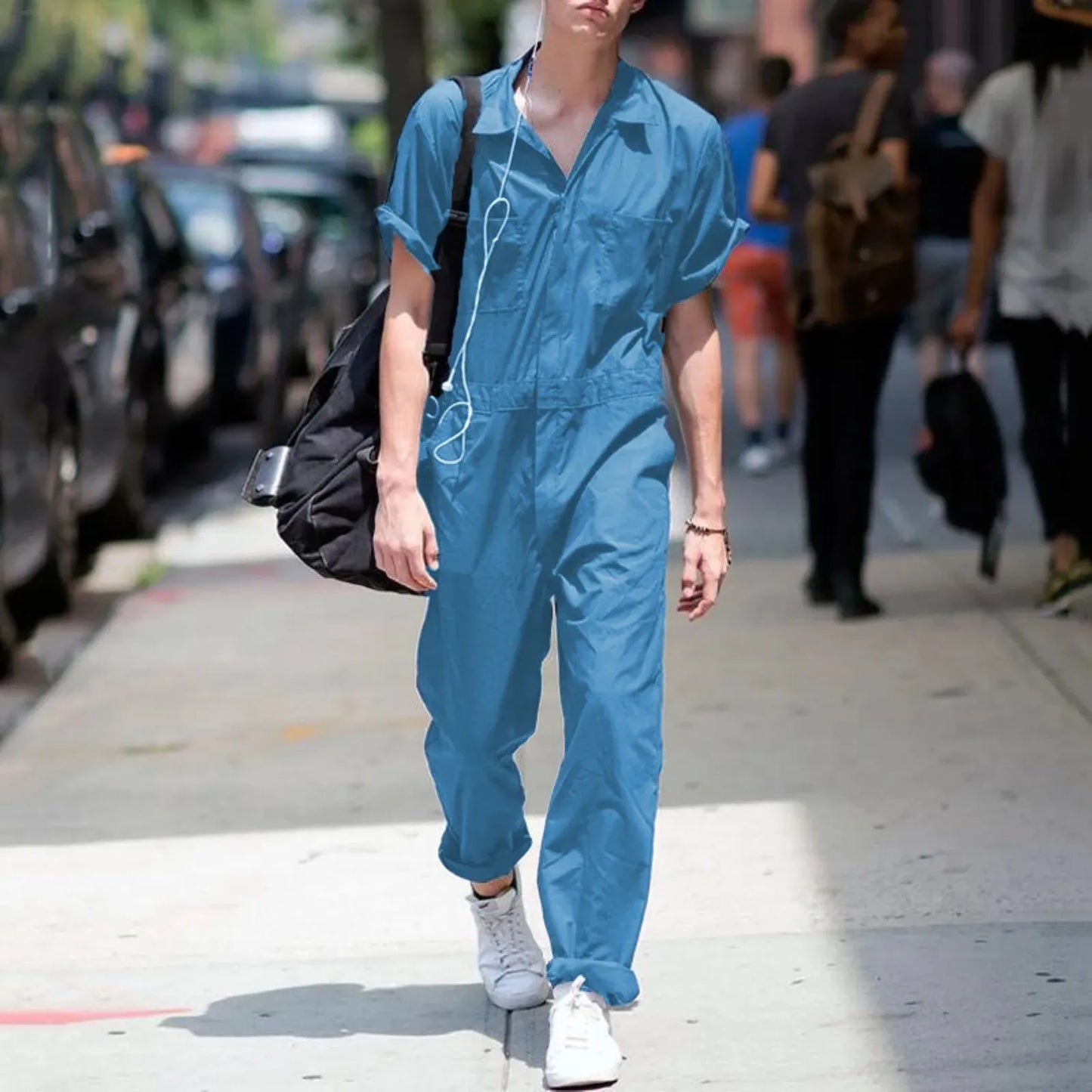 Men Summer Lightweight Jumpsuit Comfortable Lapel Solid Jumpsuits Casual Short Sleeve Olive Linen Pants Cool Breathable Pants - Pylnam