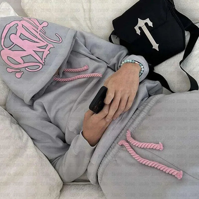 Y2k Trousers Casual Loose Cotton Printed Tracksuit Street Men Hoodies Straight Pants 2 Piece Set Hip Hop Sports Hooded Pullover - Pylnam