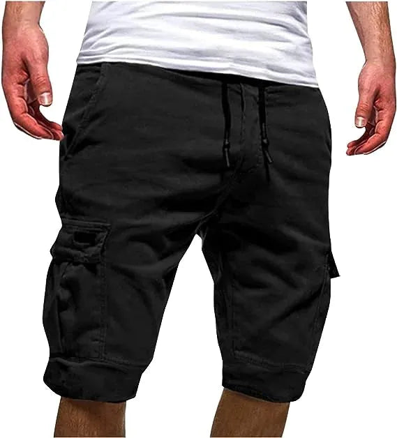 Men's Casual Cargo Shorts with Elastic Waist and Multiple Pockets for Active Summer Wear