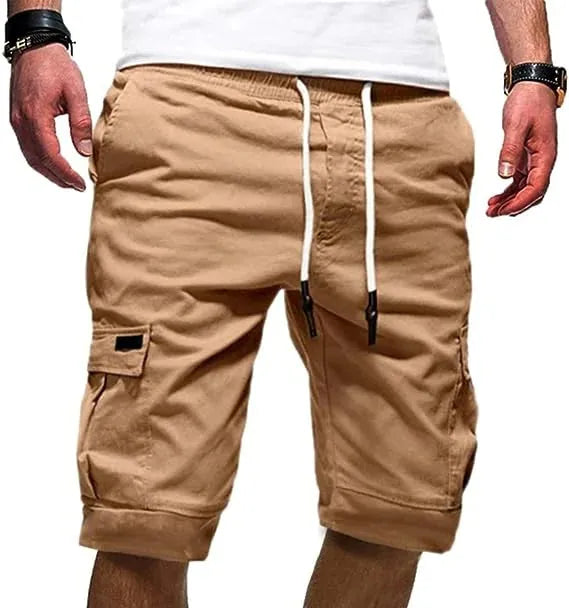 Men's Casual Cargo Shorts with Elastic Waist and Multiple Pockets for Active Summer Wear