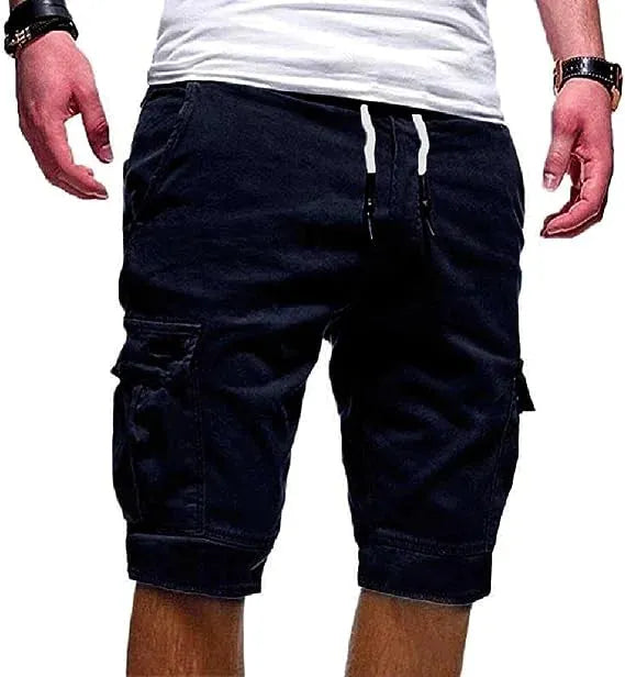 Men's Casual Cargo Shorts with Elastic Waist and Multiple Pockets for Active Summer Wear