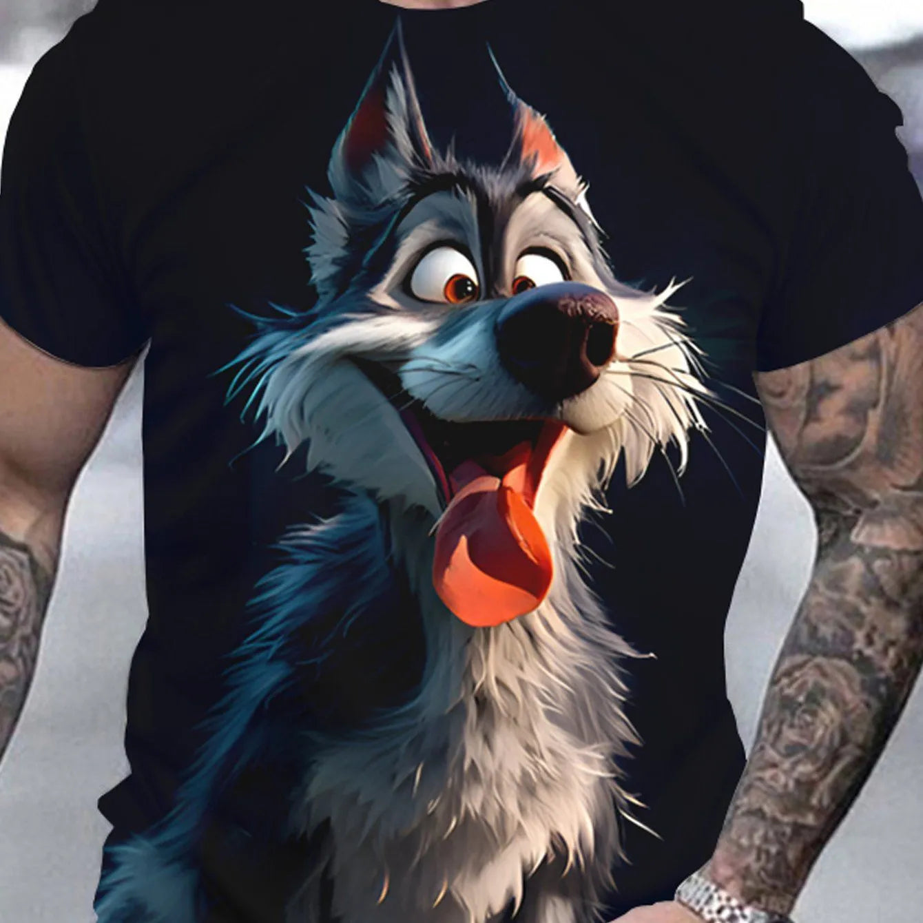 Men's 3D Wolf Print T-shirt - Casual Round Neck, Short Sleeved, Breathable Polyester - Perfect For Summer Outdoor And Casual Wear - Pylnam