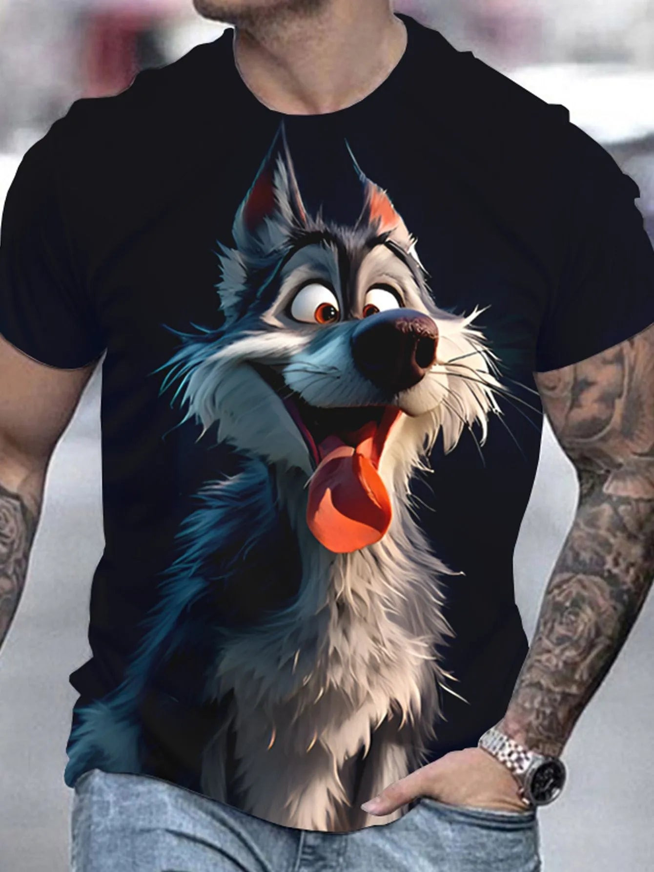 Men's 3D Wolf Print T-shirt - Casual Round Neck, Short Sleeved, Breathable Polyester - Perfect For Summer Outdoor And Casual Wear - Pylnam