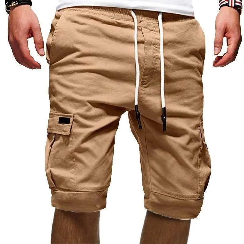Men's Casual Cargo Shorts with Elastic Waist and Multiple Pockets for Active Summer Wear