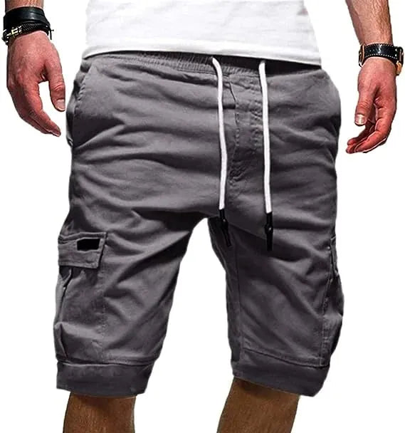 Men's Casual Cargo Shorts with Elastic Waist and Multiple Pockets for Active Summer Wear