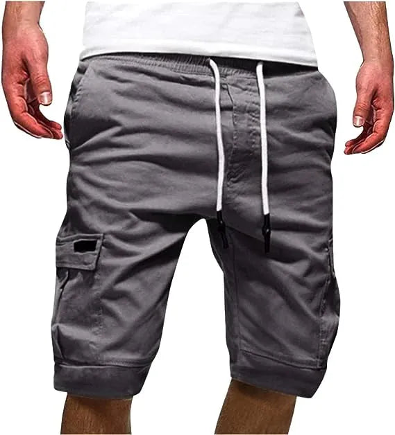 Men's Casual Cargo Shorts with Elastic Waist and Multiple Pockets for Active Summer Wear