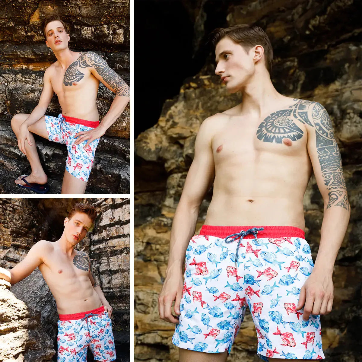 Men's Swim Trunks with Marine Design and Quick-Dry Fabric for Active Water Sports