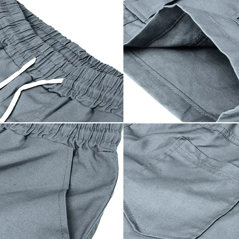 Men's Casual Cargo Shorts with Elastic Waist and Multiple Pockets for Active Summer Wear