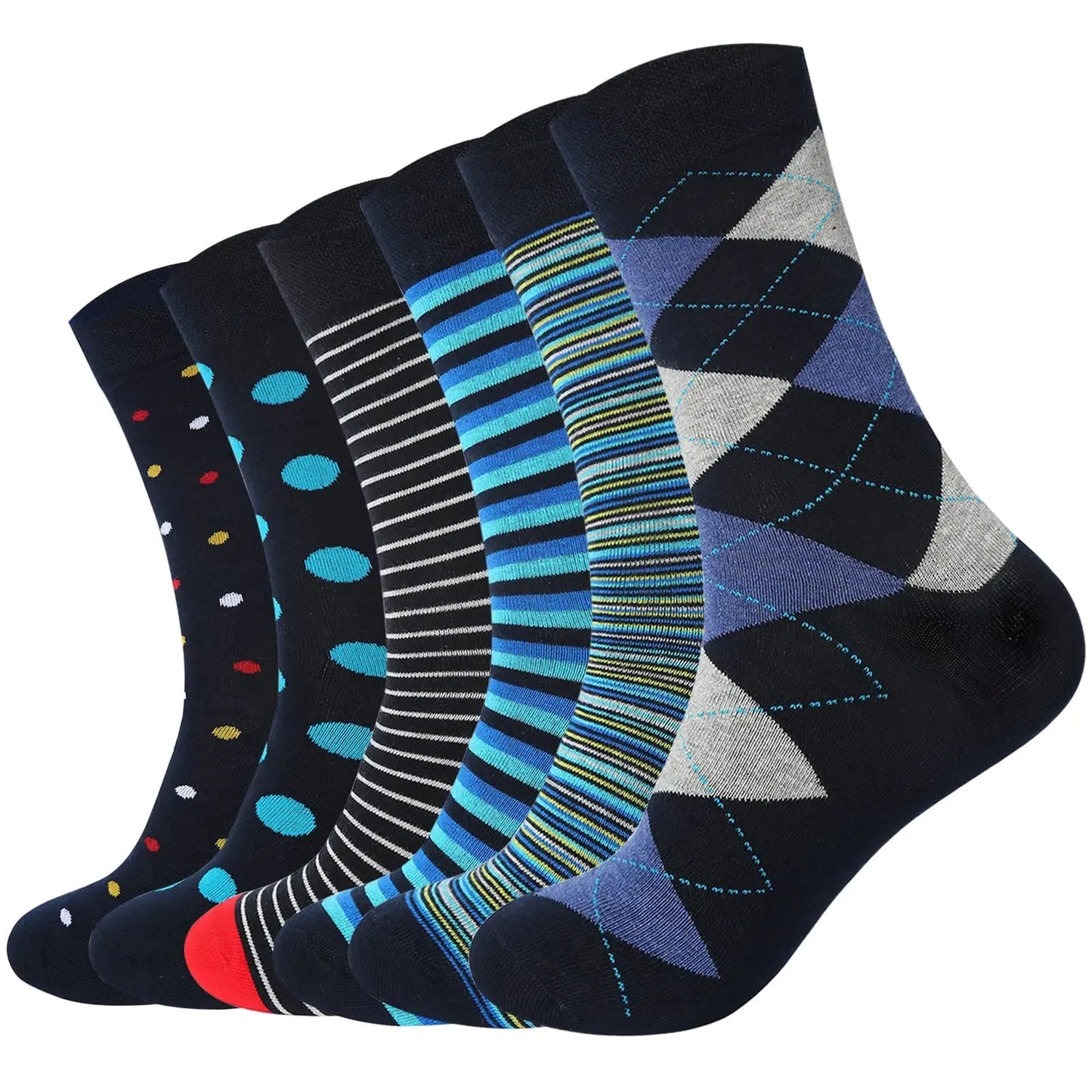 Men's Vibrant Argyle Dress Socks 6-Pack for Stylish Comfort