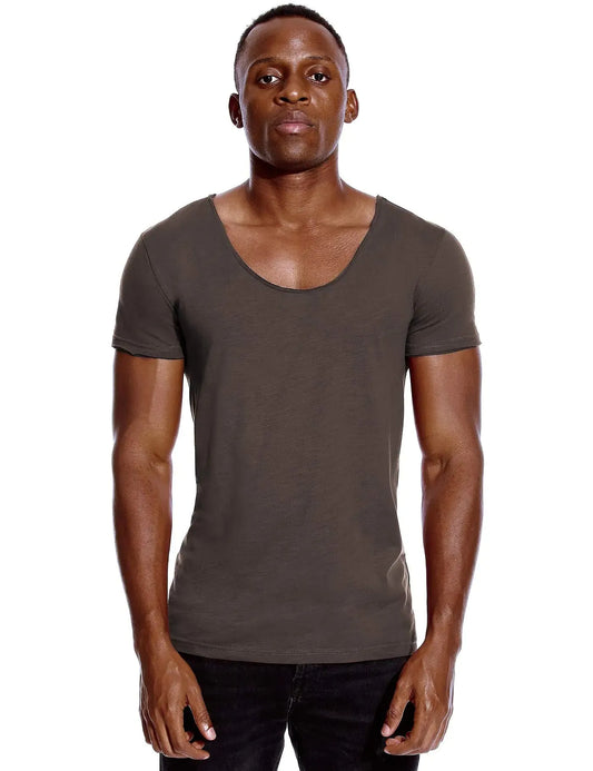 Deep V Neck T Shirt for Men Low Cut Scoop Tee Gray M
