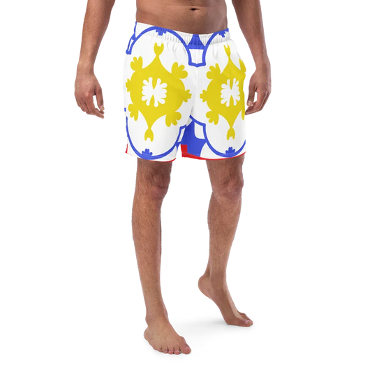 Eco-Friendly Geo Pattern Recycled Swim Trunks for Summer Fun