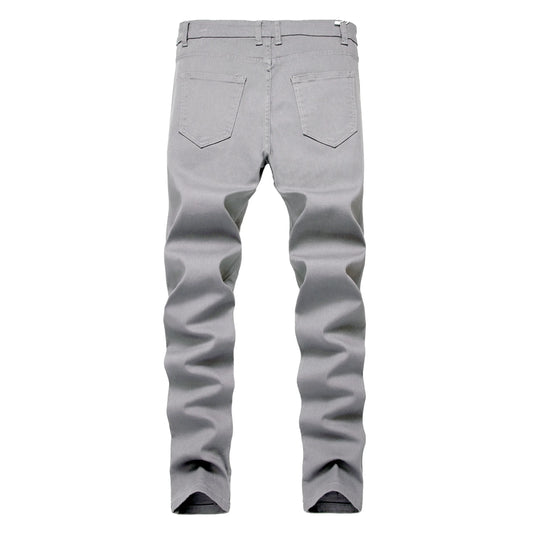 Men's Gray Casual Slim Fit Jeans, Ripped Decoration Fashion Jeans 577 - Pylnam