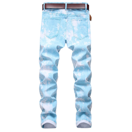 Blue Printed Men's Stretch Skinny Jeans for Comfort - Pylnam