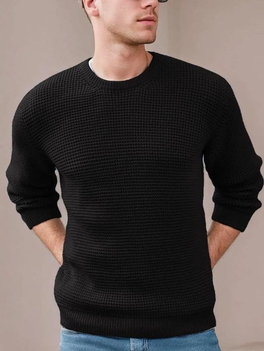 Men's Thick Waffle Knit Sweater for Ultimate Warmth