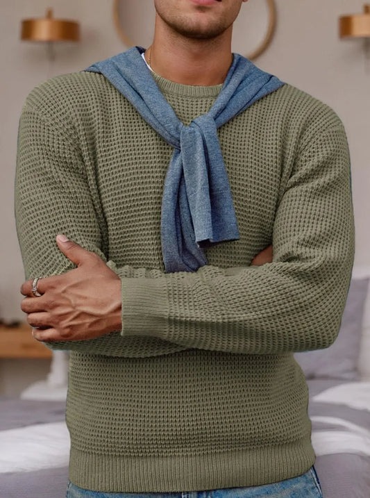 Men's Thick Waffle Knit Sweater for Ultimate Warmth