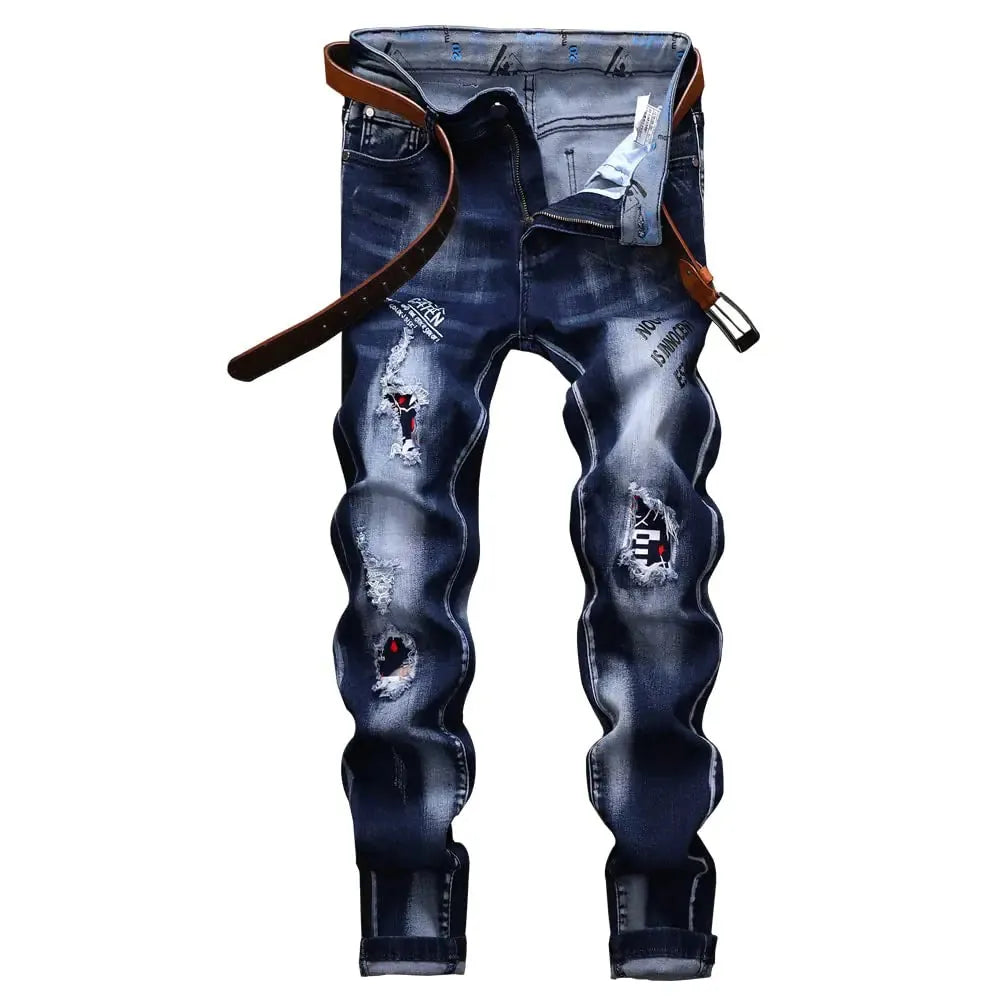 FlexFit Men's Ripped Denim Jeans - Slim Straight Comfort - Pylnam