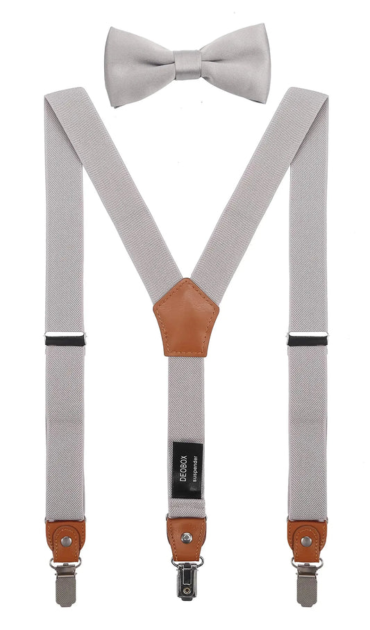 Stylish Adjustable Suspenders for Men & Bow Tie Set 47" Grey