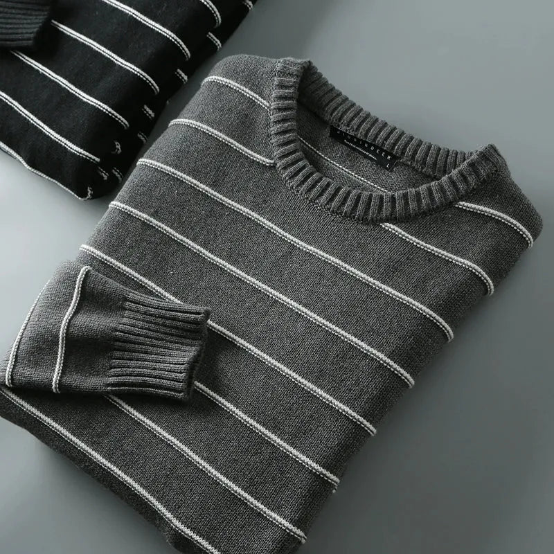 Trendy Striped Cotton Knit Sweater: Effortless Style for Every Occasion