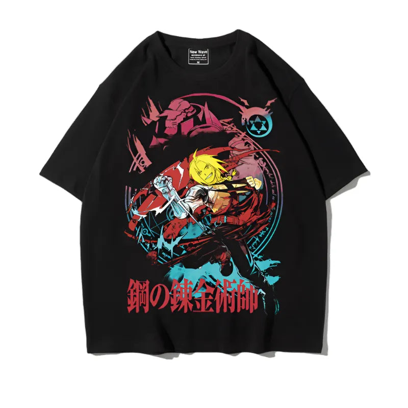 Anime-Style Graphic Drop-Shoulder Tee with Half Sleeves