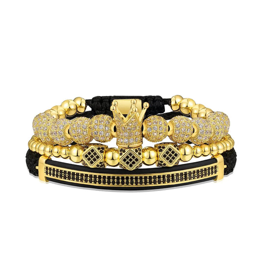 Regal Gold Crown Men's Bracelet - Luxury Charm for Kings
