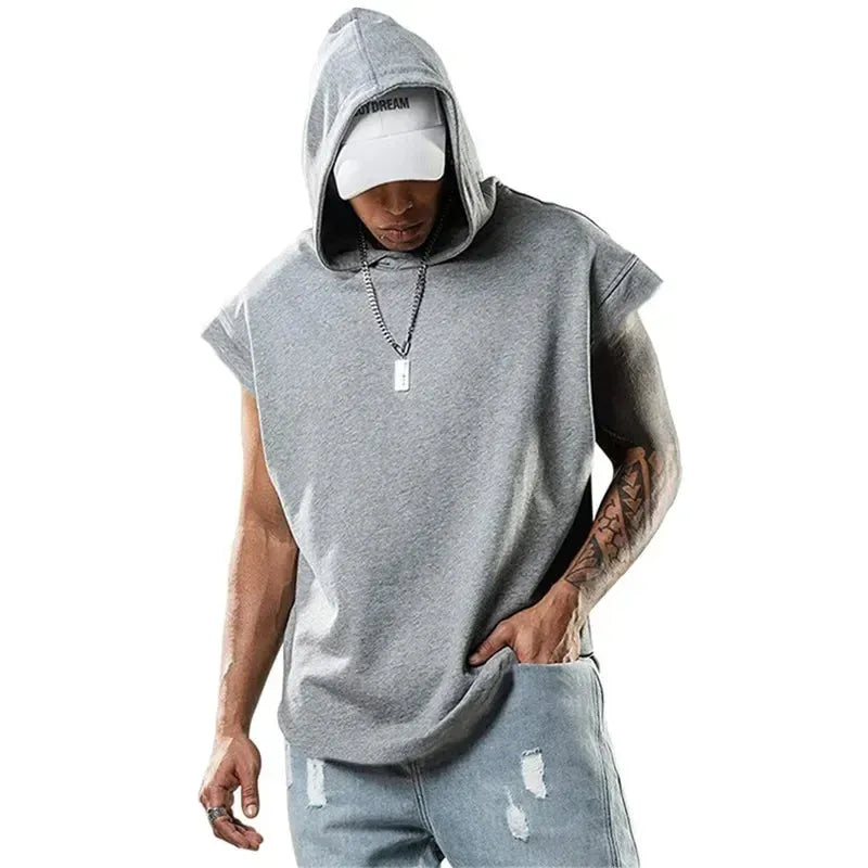 New Men's Fitness Pullover Sports Casual Tank Top Sleeveless Hooded Vest Loose Top - Pylnam