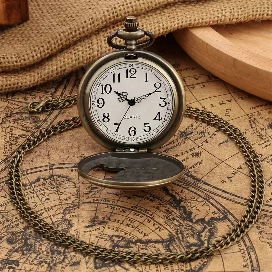 Vintage Bronze Exquisite Cool Wolf Carved Quartz Pocket Watch Necklace Watch Pendant Pocket Watch Unisex Timepiece - Pylnam