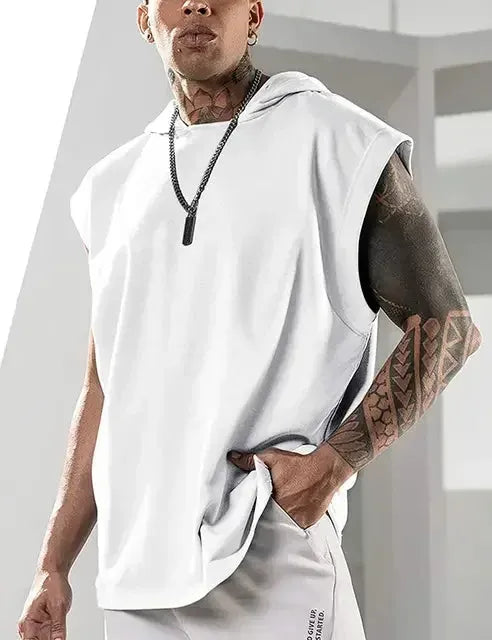 New Men's Fitness Pullover Sports Casual Tank Top Sleeveless Hooded Vest Loose Top - Pylnam