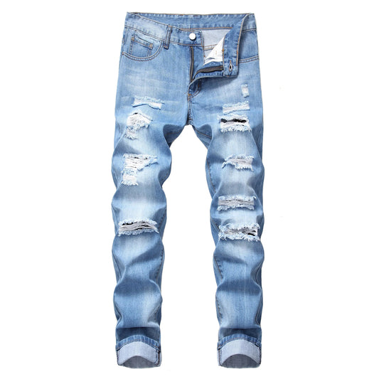 Men's Distressed Light Blue Jeans for Stylish Comfort - Pylnam