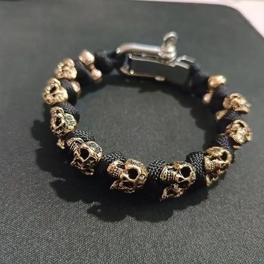 Handmade Skull Paracord Bracelet - Stylish Punk Hiphop Woven Accessory for Men - Pylnam