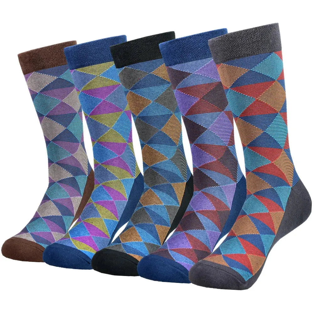 5Pairs Men's Colored Cotton Socks, Casual and Happy Dress Socks, Fashionable socks, Suitable for all seasons - Pylnam